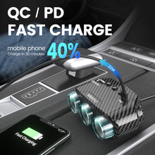 Заредете изображение във визуализатора на галерията – Car Cigarette Lighter Socket Splitter LM21 - 3 sockets + USB + Type C - QC 3.0 PD 3A 122W with display and cable

