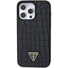 Заредете изображение във визуализатора на галерията – Guess Croco Triangle Metal Logo case for iPhone 15 Pro Max - black
