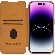 Заредете изображение във визуализатора на галерията – iPhone 15 Pro Nillkin Qin Pro Leather Flip Camera Cover Case - Brown
