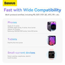 Заредете изображение във визуализатора на галерията – Baseus Comet Series powerbank with display 20000mAh 22.5W - blue + USB-A - USB-C cable 0.3m - white
