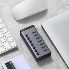 Заредете изображение във визуализатора на галерията – Ugreen multifunctional HUB 7in1 USB Type C - 7x USB Type A 3.0 PD DC 12V gray (CM481)
