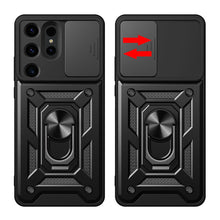 Заредете изображение във визуализатора на галерията – Hybrid Armor Camshield case for Samsung Galaxy S24 Ultra armored with camera cover - black
