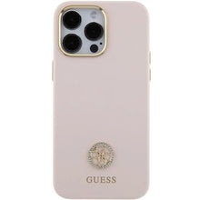 Заредете изображение във визуализатора на галерията – Guess Silicone Logo Strass 4G case for iPhone 15 Pro Max - pink
