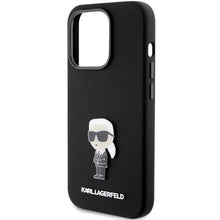 Заредете изображение във визуализатора на галерията – Karl Lagerfeld Silicone Ikonik Metal Pin case for iPhone 15 Pro - black
