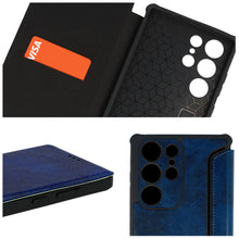 Заредете изображение във визуализатора на галерията – Razor Leather Book Case for Samsung Galaxy S23 Ultra navy
