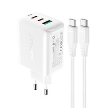 Заредете изображение във визуализатора на галерията – Acefast 2in1 charger 2x USB Type C / USB 65W, PD, QC 3.0, AFC, FCP (set with cable) white (A13 white) - TopMag
