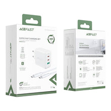 Заредете изображение във визуализатора на галерията – Acefast 2in1 charger 2x USB Type C / USB 65W, PD, QC 3.0, AFC, FCP (set with cable) white (A13 white) - TopMag

