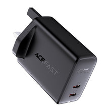 Заредете изображение във визуализатора на галерията – Acefast wall charger (UK plug) 2x USB Type C 40W, PPS, PD, QC 3.0, AFC, FCP black (A12 black) - TopMag
