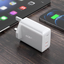 Заредете изображение във визуализатора на галерията – Acefast wall charger (UK plug) 2x USB Type C 40W, PPS, PD, QC 3.0, AFC, FCP black (A12 black) - TopMag
