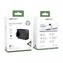 Заредете изображение във визуализатора на галерията – Acefast wall charger (UK plug) 2x USB Type C 40W, PPS, PD, QC 3.0, AFC, FCP black (A12 black) - TopMag
