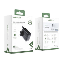 Заредете изображение във визуализатора на галерията – Acefast wall charger (UK plug) USB Type C 20W, PPS, PD, QC 3.0, AFC, FCP black (A4 black) - TopMag
