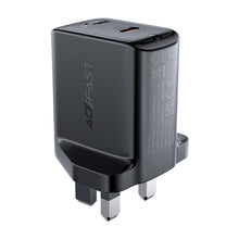Заредете изображение във визуализатора на галерията – Acefast wall charger (UK plug) USB Type C 20W, PPS, PD, QC 3.0, AFC, FCP black (A4 black) - TopMag
