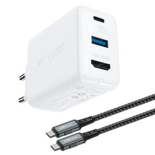 Заредете изображение във визуализатора на галерията – Acefast 2in1 charger GaN 65W USB Type C / USB, adapter adapter HDMI 4K @ 60Hz (set with cable) white (A17 white) - TopMag
