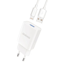 Заредете изображение във визуализатора на галерията – Dudao USB wall charger QC3.0 12W white + Lightning cable 1m (A3EU) - TopMag
