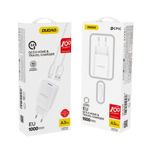 Заредете изображение във визуализатора на галерията – Dudao USB wall charger QC3.0 12W white + Lightning cable 1m (A3EU) - TopMag
