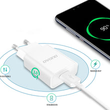 Заредете изображение във визуализатора на галерията – Dudao USB wall charger QC3.0 12W white + Lightning cable 1m (A3EU) - TopMag
