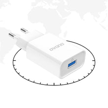 Заредете изображение във визуализатора на галерията – Dudao USB wall charger QC3.0 12W white + Lightning cable 1m (A3EU) - TopMag
