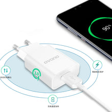 Заредете изображение във визуализатора на галерията – Dudao USB wall charger QC3.0 12W white + Lightning cable 1m (A3EU) - TopMag
