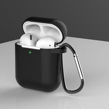 Заредете изображение във визуализатора на галерията – Case for AirPods 2 / AirPods 1 silicone soft cover for headphones + keychain carabiner pendant black (case D) - TopMag
