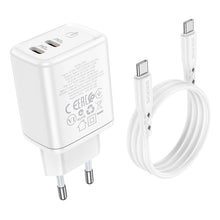 Заредете изображение във визуализатора на галерията – Borofone Wall charger BN9 Reacher - 2xType C - QC 3.0 PD 35W with Type C to Type C cable white
