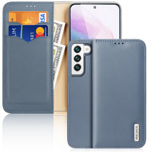 Заредете изображение във визуализатора на галерията – Dux Ducis Hivo Leather Flip Cover Genuine Leather Wallet For Cards And Documents Samsung Galaxy S22 Blue - TopMag
