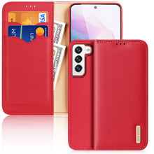 Заредете изображение във визуализатора на галерията – Dux Ducis Hivo Leather Flip Cover Genuine Leather Wallet For Cards And Documents Samsung Galaxy S22 Red - TopMag
