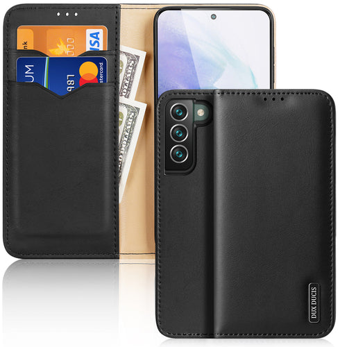 Dux Ducis Hivo Leather Flip Cover Genuine Leather Wallet For Cards And Documents Samsung Galaxy S22 + (S22 Plus) Black - TopMag