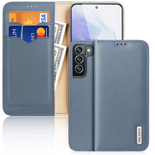 Dux Ducis Hivo Leather Flip Cover Genuine Leather Wallet For Cards And Documents Samsung Galaxy S22 + (S22 Plus) Blue - TopMag
