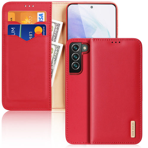 Dux Ducis Hivo Leather Flip Cover Genuine Leather Wallet For Cards And Documents Samsung Galaxy S22 + (S22 Plus) Red - TopMag