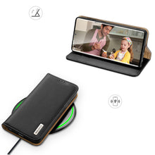 Заредете изображение във визуализатора на галерията – Dux Ducis Hivo Leather Flip Cover Genuine Leather Wallet For Cards And Documents Samsung Galaxy S22 Ultra Black - TopMag

