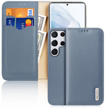 Заредете изображение във визуализатора на галерията – Dux Ducis Hivo Leather Flip Cover Genuine Leather Wallet For Cards And Documents Samsung Galaxy S22 Ultra Blue - TopMag
