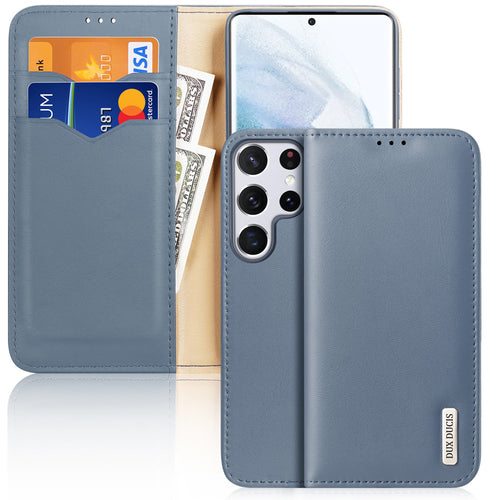 Dux Ducis Hivo Leather Flip Cover Genuine Leather Wallet For Cards And Documents Samsung Galaxy S22 Ultra Blue - TopMag