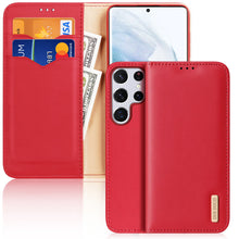 Заредете изображение във визуализатора на галерията – Dux Ducis Hivo Leather Flip Cover Genuine Leather Wallet For Cards And Documents Samsung Galaxy S22 Ultra Red - TopMag
