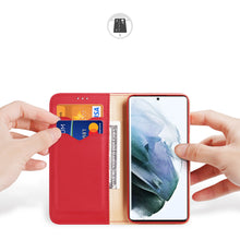 Заредете изображение във визуализатора на галерията – Dux Ducis Hivo Leather Flip Cover Genuine Leather Wallet For Cards And Documents Samsung Galaxy S22 Ultra Red - TopMag
