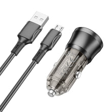 Заредете изображение във визуализатора на галерията – Borofone Car charger BZ23 Noble - USB - QC 3.0 PD 18W with USB to Micro USB black
