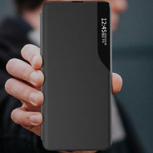 Заредете изображение във визуализатора на галерията – Eco Leather View Case case for Samsung Galaxy S23 with a flip stand black
