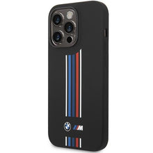 Заредете изображение във визуализатора на галерията – Case BMW BMHCP14X22SWTK iPhone 14 Pro Max 6.7" black/black Silicone Vertical Tricolor Lines
