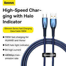 Заредете изображение във визуализатора на галерията – BASEUS cable USB A to Type C Power Delivery 100W Glimmer Series CADH000403 1m blue
