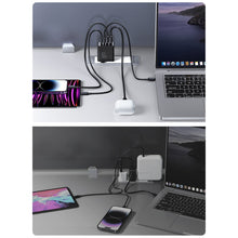 Заредете изображение във визуализатора на галерията – Joyroom charger GaN 67W 4 ports (2x USB, 2x USB C) black (TCG02) + cable USB C - USB C 100W 1.2m
