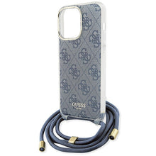 Заредете изображение във визуализатора на галерията – Original faceplate case GUESS GUHCP15LHC4SEB for iPhone 15 Pro (Crossbody Cord 4G Print / blue)
