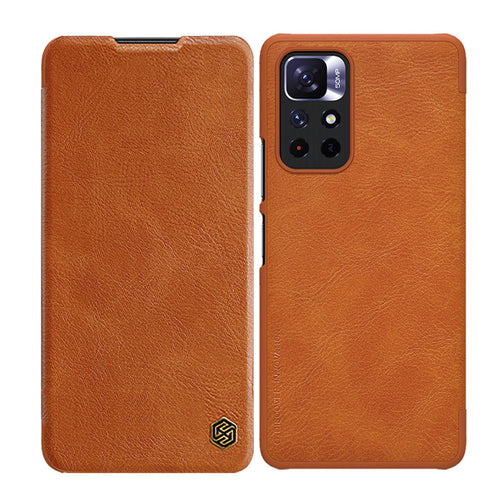 Nillkin Qin Case Case for Xiaomi Redmi Note 11T 5G / Note 11S 5G / Note 11 5G (China) / Poco M4 Pro 5G Camera Protector Holster Cover Flip Cover Brown - TopMag
