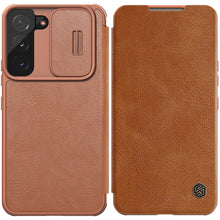 Заредете изображение във визуализатора на галерията – Nillkin Qin Leather Pro Case Case for Samsung Galaxy S22 + (S22 Plus) Camera Protector Holster Cover Flip Cover Brown - TopMag
