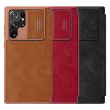 Заредете изображение във визуализатора на галерията – Nillkin Qin Leather Pro Case Cover For Samsung Galaxy S22 Ultra Camera Protector Holster Cover Flip Cover Brown - TopMag
