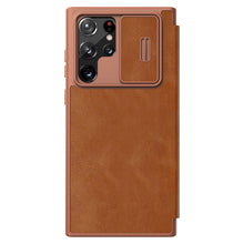 Заредете изображение във визуализатора на галерията – Nillkin Qin Leather Pro Case Cover For Samsung Galaxy S22 Ultra Camera Protector Holster Cover Flip Cover Brown - TopMag
