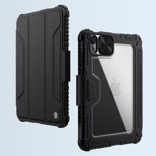 Заредете изображение във визуализатора на галерията – Nillkin Bumper Leather Case Pro armored Smart Cover with camera cover and iPad mini 2021 stand black - TopMag
