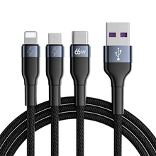 Заредете изображение във визуализатора на галерията – Joyroom 3in1 USB cable - USB Type C / micro USB / Lightning 66W 6A 1.2m black (S-1260G5) - TopMag
