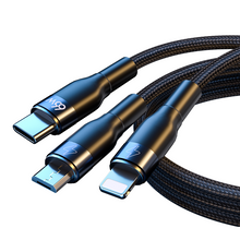Заредете изображение във визуализатора на галерията – Joyroom 3in1 USB cable - USB Type C / micro USB / Lightning 66W 6A 1.2m black (S-1260G5) - TopMag
