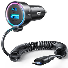Заредете изображение във визуализатора на галерията – Joyroom 3 in 1 Fast Car Charger with 1.5m 45W Lightning Cable Black (JR-CL08) - TopMag
