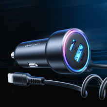 Заредете изображение във визуализатора на галерията – Joyroom 3 in 1 Fast Car Charger with 1.5m 45W Lightning Cable Black (JR-CL08) - TopMag
