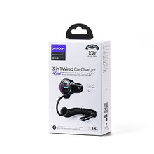 Заредете изображение във визуализатора на галерията – Joyroom 3 in 1 Fast Car Charger with 1.5m 45W Lightning Cable Black (JR-CL08) - TopMag
